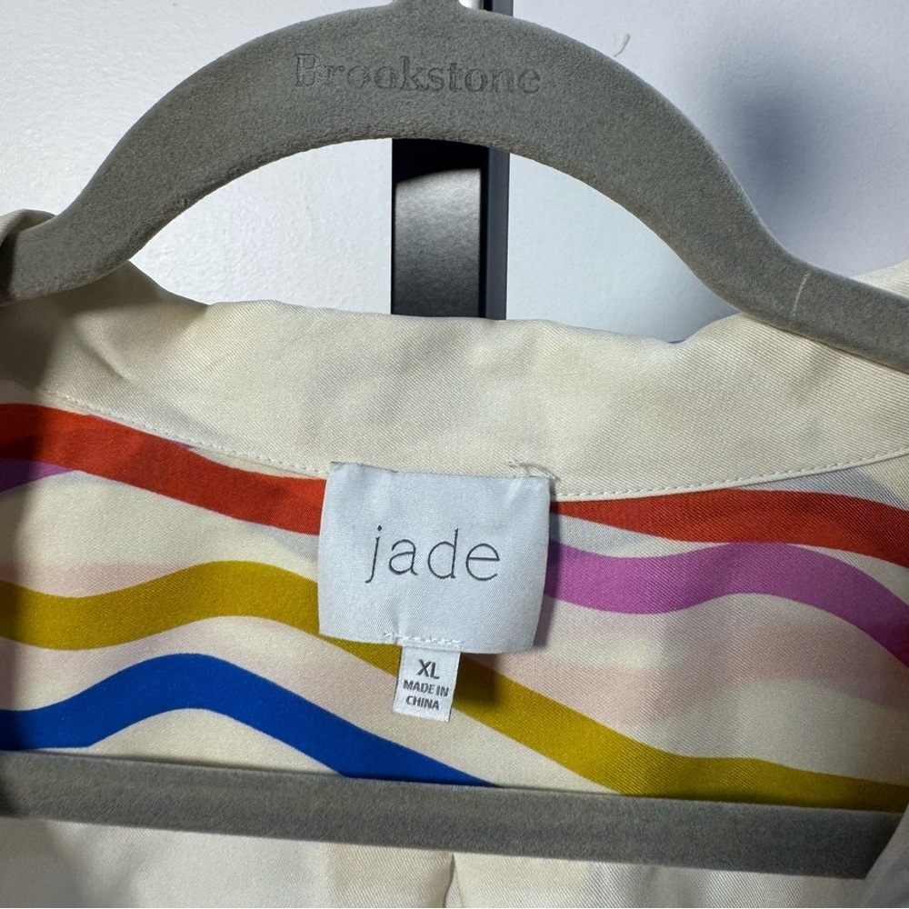 Jade Johnny Was Cream Button-Up Blouse with Colorful Sun & Bird Print XL - Picture 2 of 9